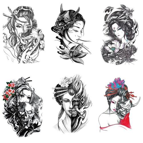 落泪艺妓手绘暗黑浮世绘日式美女人物hb花臂防水纹身贴女持久贴画