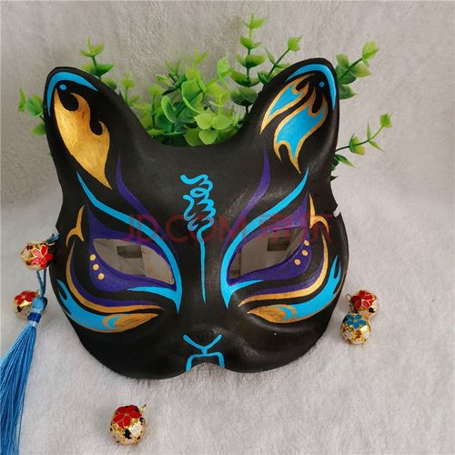 手绘狐狸半脸面具猫二次元动漫男女脸谱舞会狐妖面具古风 中国风 半脸