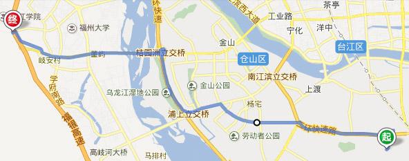 福州仓山区金桔路78号距离大学城闽江学院,较快捷的最短路程约20公里