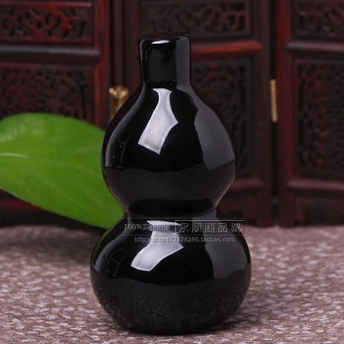 吉祥物包邮 福禄寿黑曜石葫芦手把件饰品 开光天然黑曜石葫芦摆件