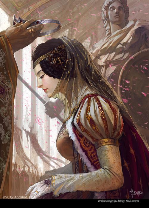 游戏原画 cg风 厚涂 插画 壁纸 鼠绘 史诗风 女王 加冕仪式