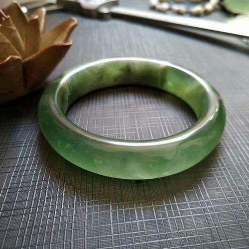 天然a货岫玉手镯冰绿飘花玉手镯民族风少女手镯女款小号55口径