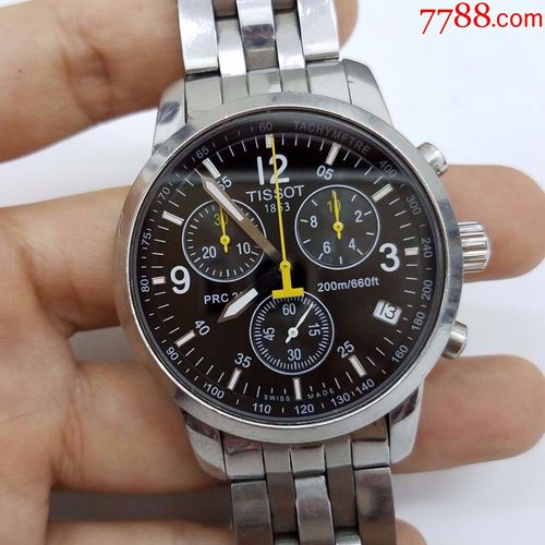 瑞士天梭prc200石英计时男表【瑞士v8认证机芯】【独特黄色天梭logo