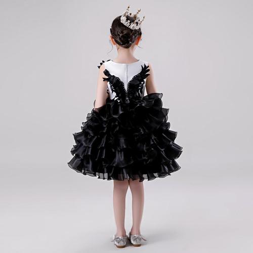 女童模特t台走秀服 儿童礼服公主裙蓬蓬裙黑天鹅女孩走秀钢琴演出服