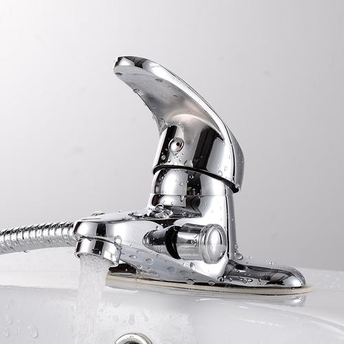 全铜面盆水龙头带淋浴花洒出水双联双孔台盆洗脸盆冷热水双用龙头