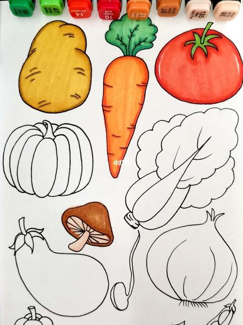 马克笔手绘蔬菜 创意儿童画 简笔画 线描_儿童画_简笔