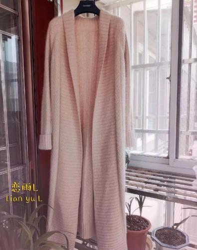 羊绒合股编织超拉风的女士棒针系带风衣外套附图解