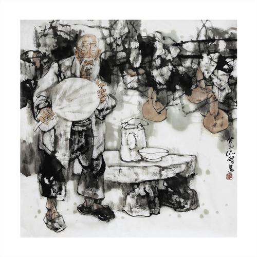 中艺院助教 仇宏志《人物》中美协会员精品国画人物 阿里拍卖2690