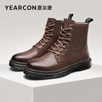 意尔康男鞋英伦风马丁靴男百搭韩版短靴子平底高帮皮鞋男机车系带皮靴