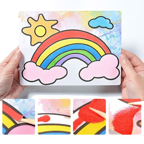 沙画/胶画/画 彩沙手工制作彩砂画填色女孩益智彩色沙子 儿童沙画艺术