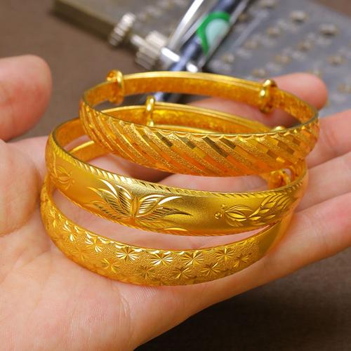 高档黄金手镯妈妈款推拉龙凤手镯女送长辈礼物9999足金包银手镯不