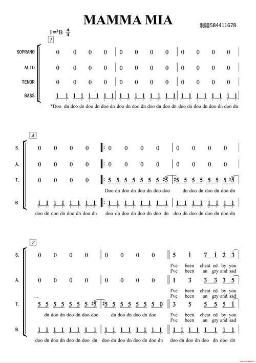 妈妈咪呀合唱简谱mammamia提示按f11切换浏览器全屏模式