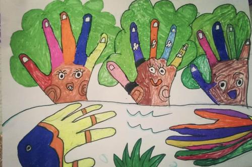 东康新教育学校—— 一年级美术《手形添画》课程作业展示