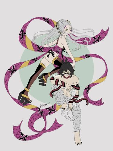 上弦之六-妓夫太郎,堕姬(原创)_鬼灭之刃_人文_绘画