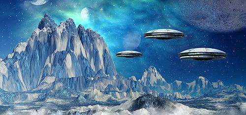 科幻星球太空飞碟图片