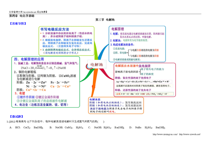 (人教版)化学选修四思维导图:4-3电解池(含答案).doc