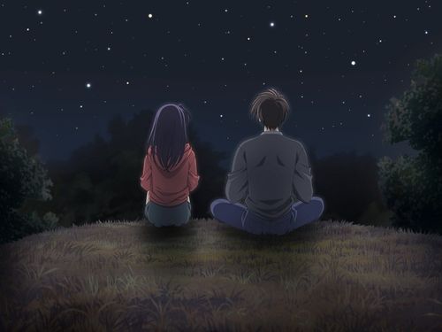 求一张动漫男女坐在草地上看星星的图片,越浪漫越好.谢谢