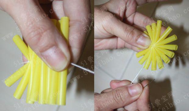 巧利用废吸管diy制作家饰人造菊花