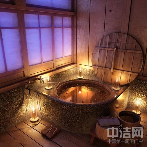 怀旧复古的木桶,水中漂浮的花瓣,光芒摇曳的蜡烛,营造出古代贵族的浪