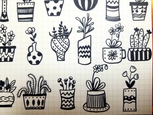 每日50 黑白小盆栽花盆简笔画_简笔画_涂鸦_我的随手画_文化_绘画
