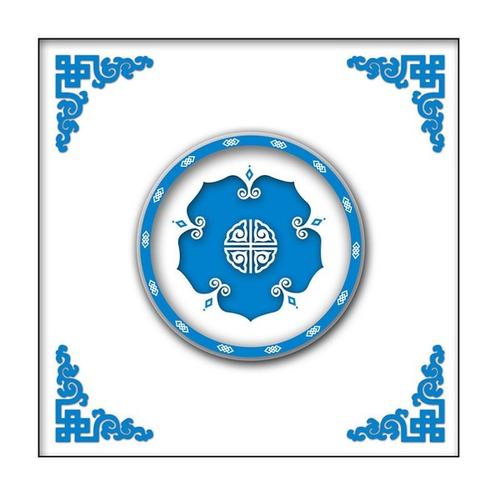 蒙古特色餐饮装修壁纸圆形吊顶壁画吊灯背景墙蓝色图案蒙餐厅装饰