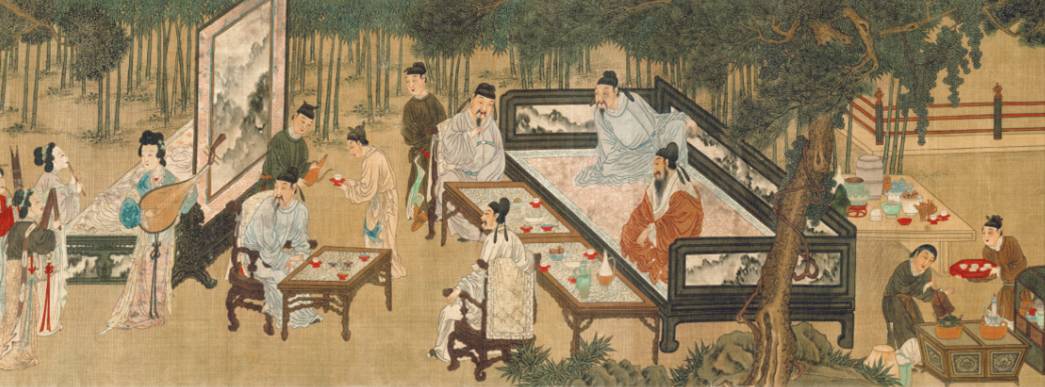 刘松年《十八学士图》局部摆满石案的古玩彝器,同样展示了宋代的新