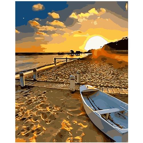 diy海上夕阳沙滩油画风景船装饰画 跨境电商亚马逊热销厂家直销