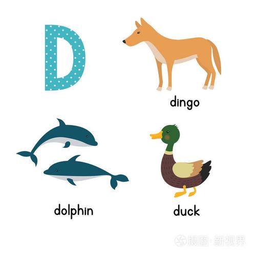 字母 d.可爱的卡通动物
