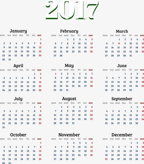 矢量2017年日历