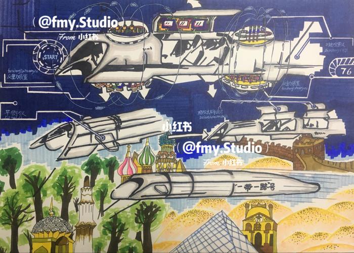 原创科幻画|省三等奖《反重力折叠列车》_科幻画_文化_绘画