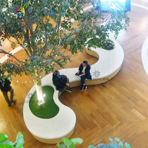 具星创意商场座椅玻璃钢休闲椅连体时尚木质凳子公共异形休息椅子