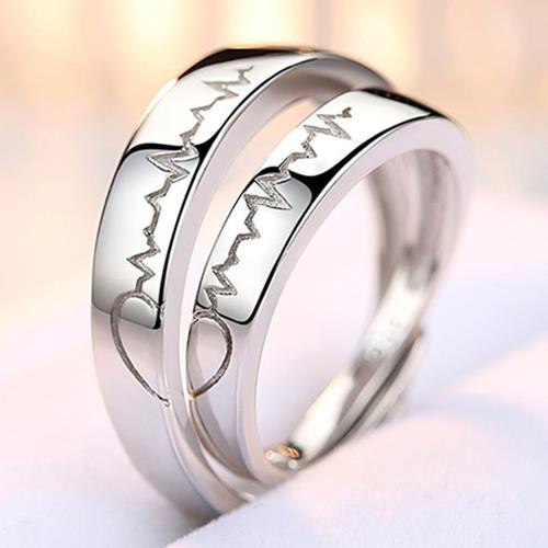 情侣对戒纯银一对男女款戒指活口心电图心跳指环日韩