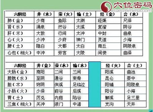 五输穴:井,荥,输,经,合