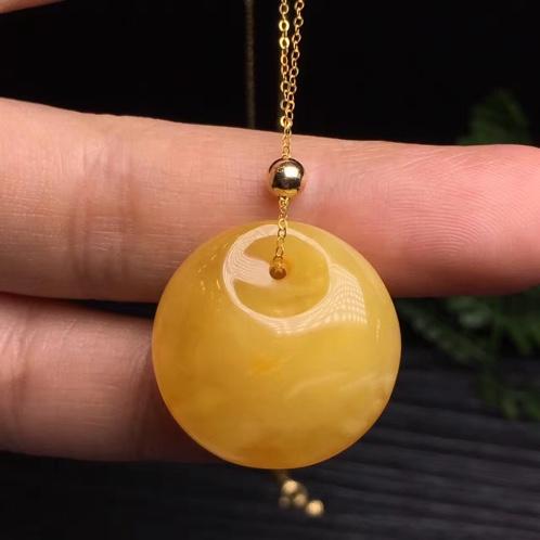 原矿天然蜜蜡鸡油红蜜糖色鱼眼公主扣18k金锁骨链