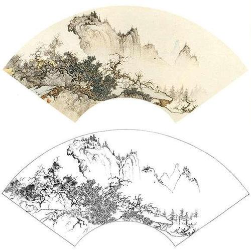 分享一组工笔扇面白描线稿,临摹学习好素材!