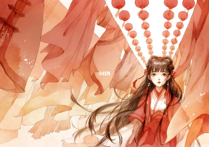 古戈力笔下的红衣女子_壁纸_古风_古风壁纸_素材_素材