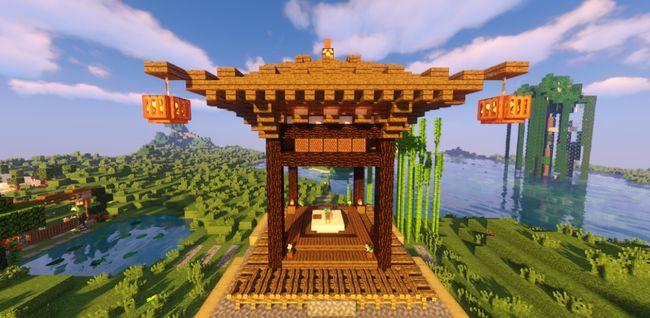 我的世界:大红灯笼高高挂!来中式古风亭品茶赏月吧