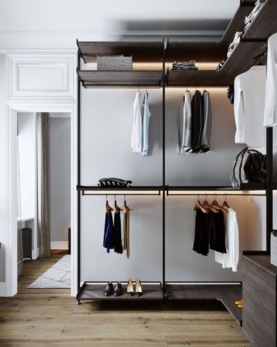 去掉柜门,柜体,不做严格的空间规划,只需一面空墙,搭配挂杆,层架,隔板