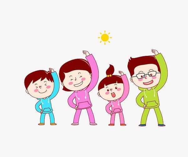 运动,健康,体育锻炼,做早操,家庭活动,幸福快乐,卡通人物,手绘平面