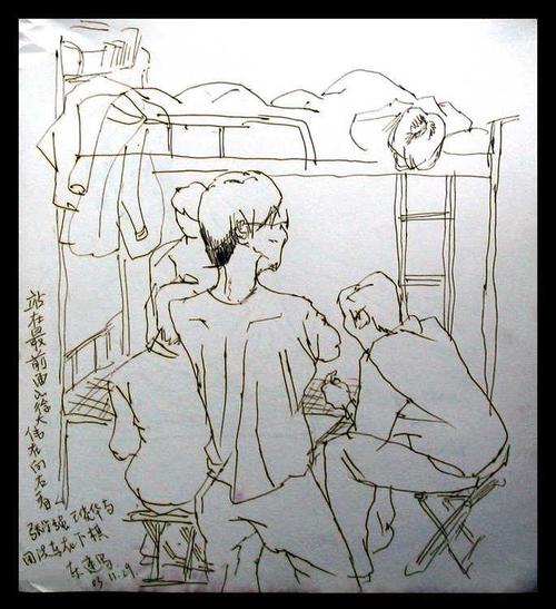 下面两张 都是宿舍内.圆珠笔.速写本.