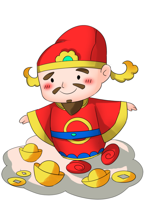 手绘红色中国财神插画图片
