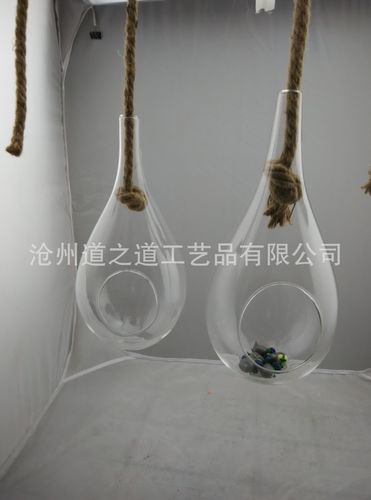 大号麻绳玻璃吊瓶 微景观生态瓶 玻璃吊瓶-玻璃工艺品