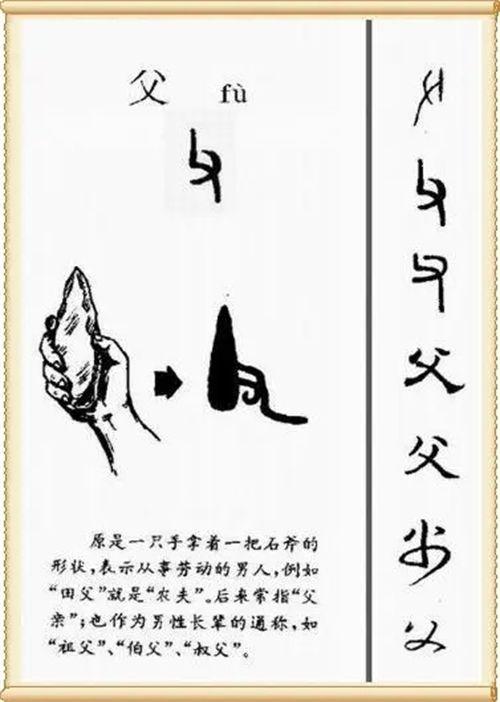 说"爹"说"爸"都要先说"父","父"字是从甲骨文中演变而来的,最早的