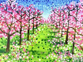 春天主题美术课题《樱花树林》画画