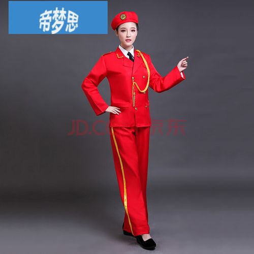 学生升旗手服装班队鼓乐队礼服军鼓大合唱团演出服女 红色长款 s