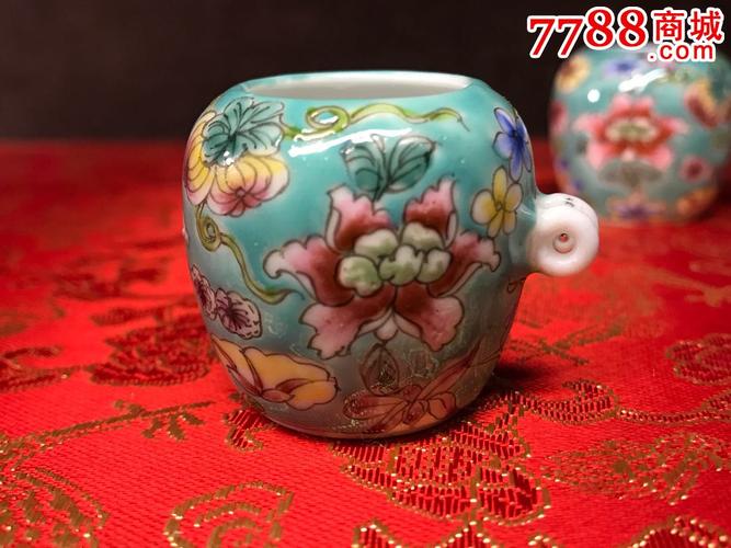 粉彩绿底花卉小鸟罐鸟食罐鸟杯鸟缸鸟笼鸟具