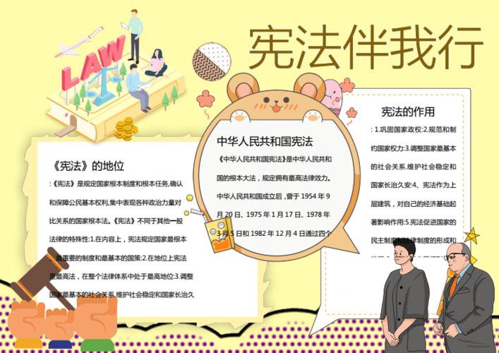 黄色宪法伴我行政治知识手抄报docx1页