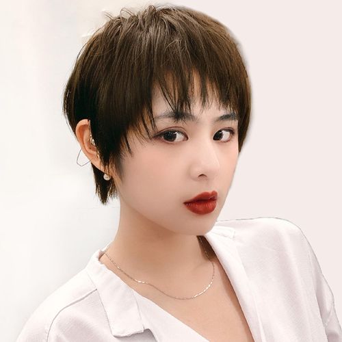 女生短发式样帅气,40岁短碎发自然发型女 假发套真发女短发真发真人发丝自然舒适透气帅气女生
