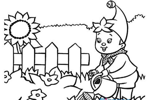 儿童人物简笔画大全浇花种花4