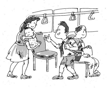 文明让座简笔画图片大全,内容有简笔画 手绘 线稿 450_371,[公益漫画]